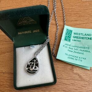 New Zealand Maori Inspired Jade Silver Necklace 15"